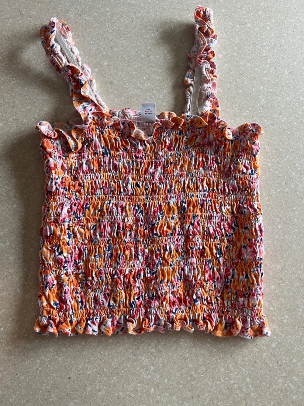 Old Navy Orange Pink Floral Smocked Ruffle Crop Top